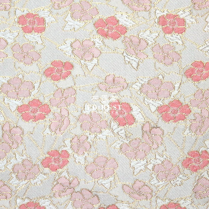 Gold Brocade - Sakura Kaleidoscope Fabric White Polyester