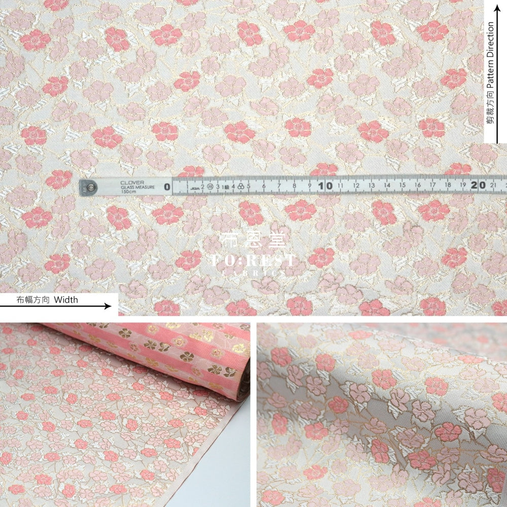 Gold Brocade - Sakura Kaleidoscope Fabric White Polyester