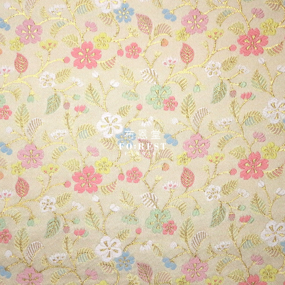 Gold Brocade - Sakura Leaf Fabric Polyester