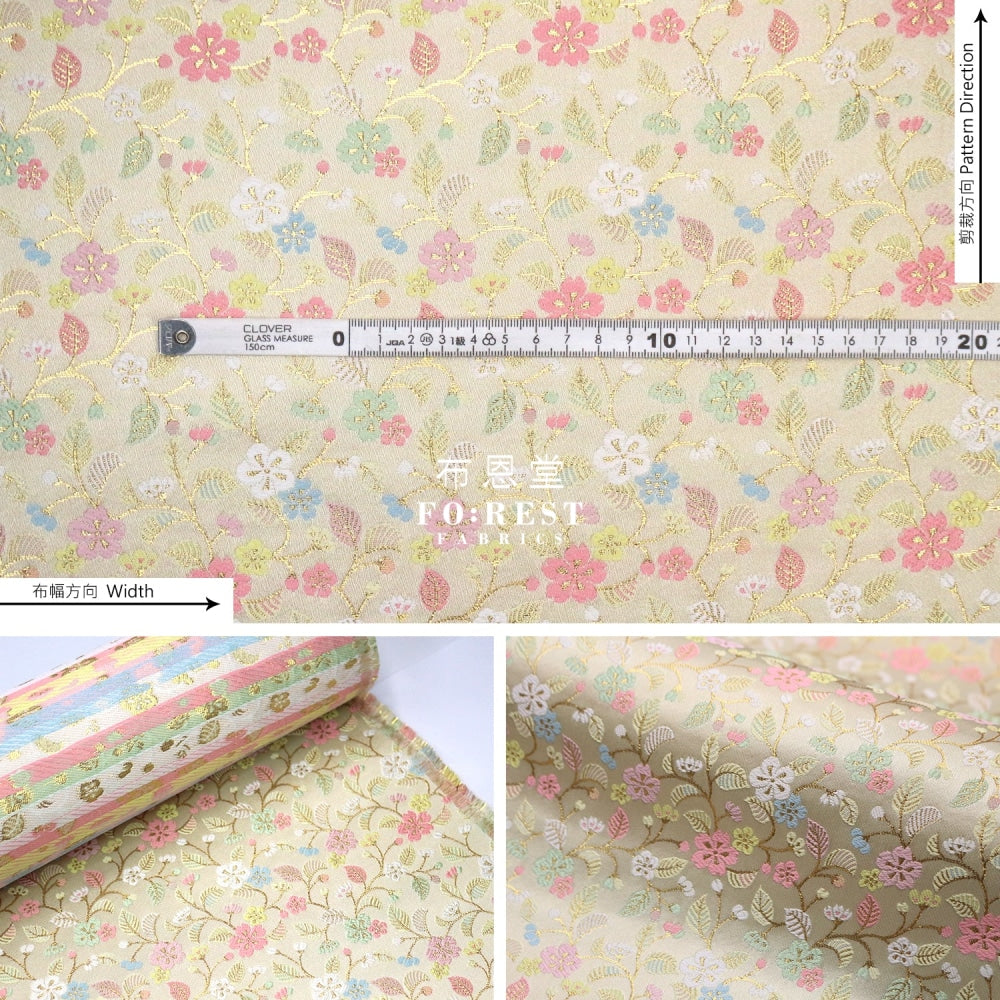 Gold Brocade - Sakura Leaf Fabric Polyester