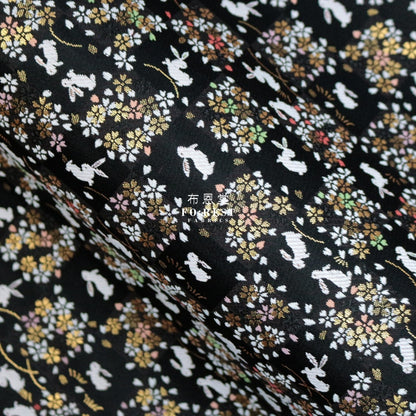 Gold Brocade - Sakura Rabbit Fabric Black Polyester