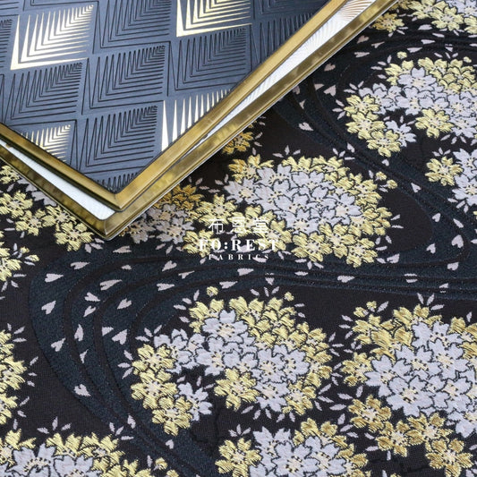 Gold Brocade - Sakura River Fabric Black Polyester