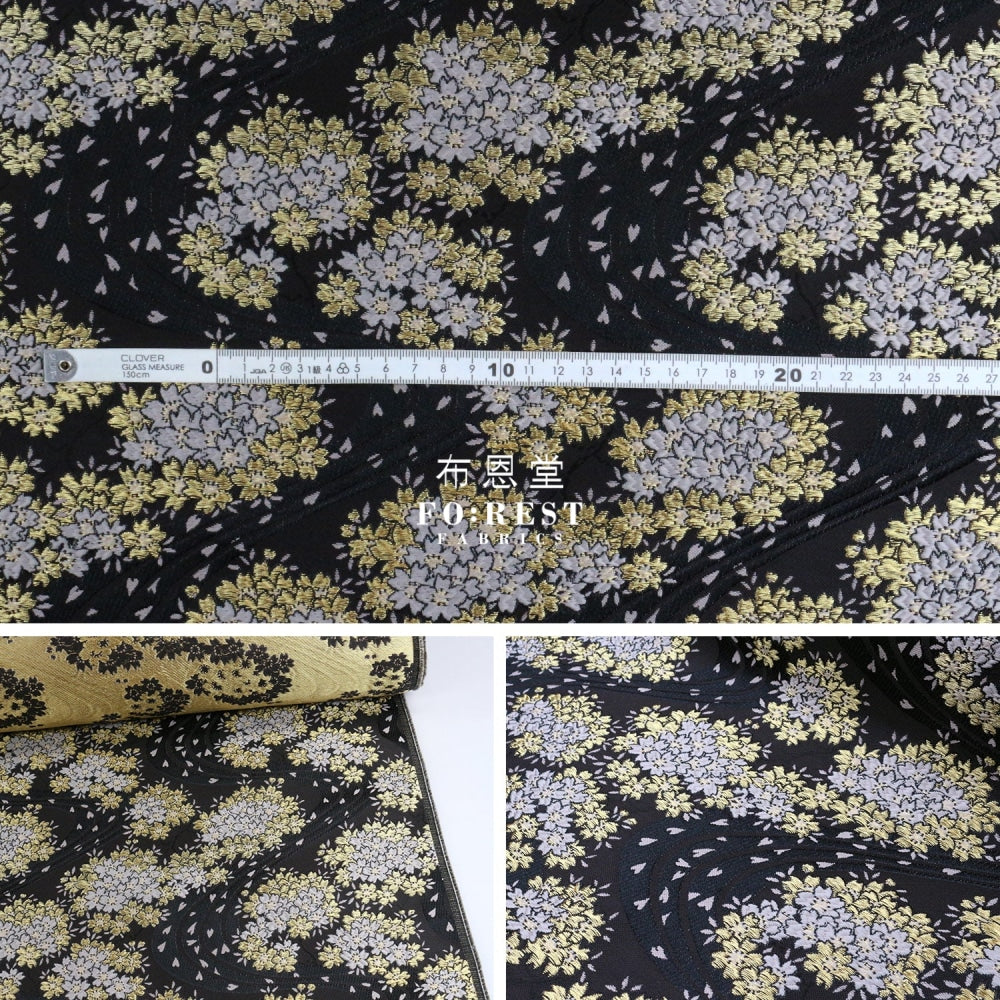 Gold Brocade - Sakura River Fabric Black Polyester