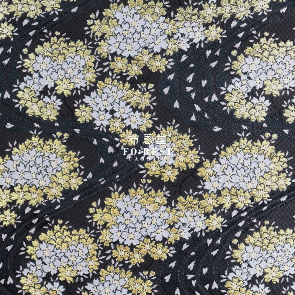 Gold Brocade - Sakura River Fabric Black Polyester
