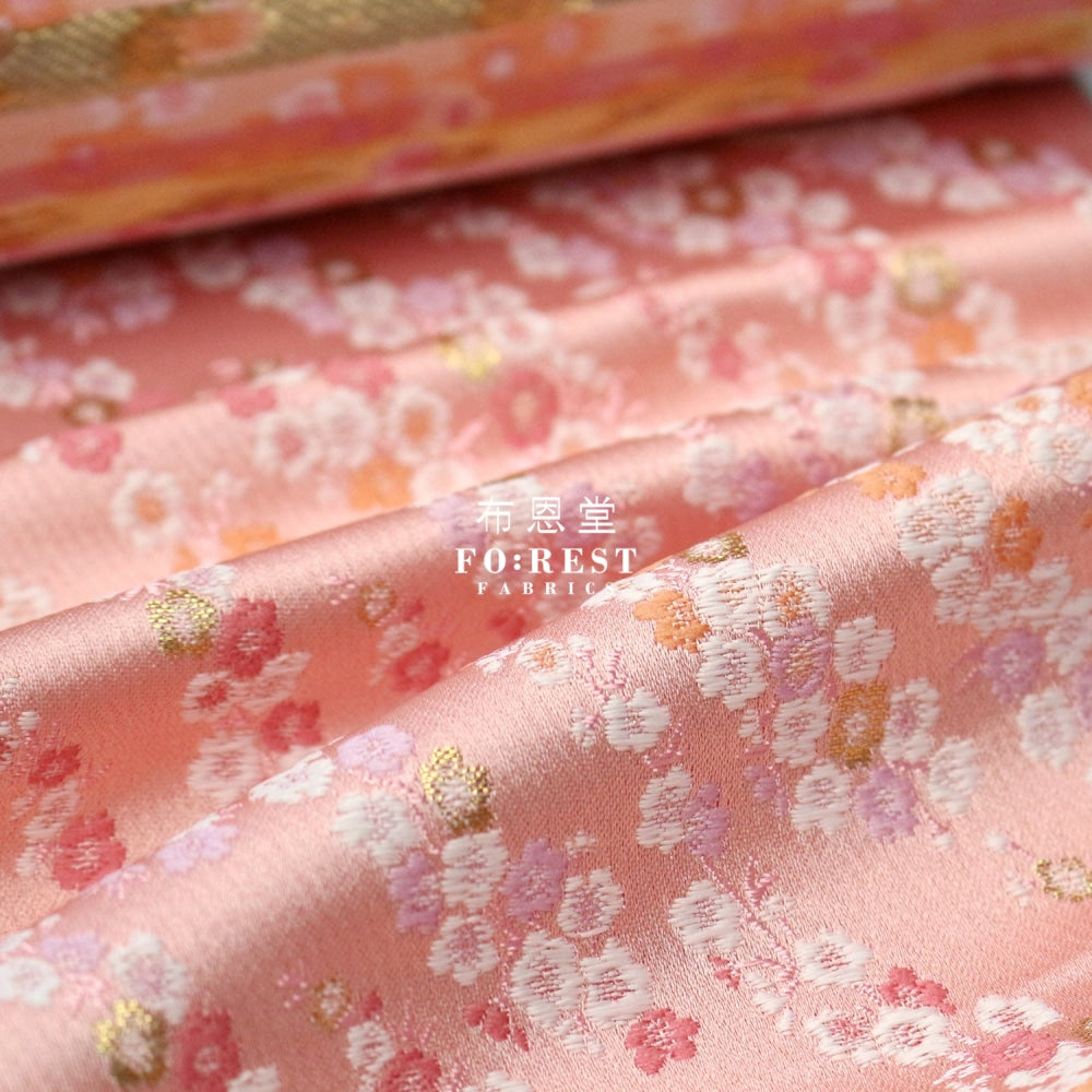 Gold Brocade - Sakura River Fabric Pink Polyester