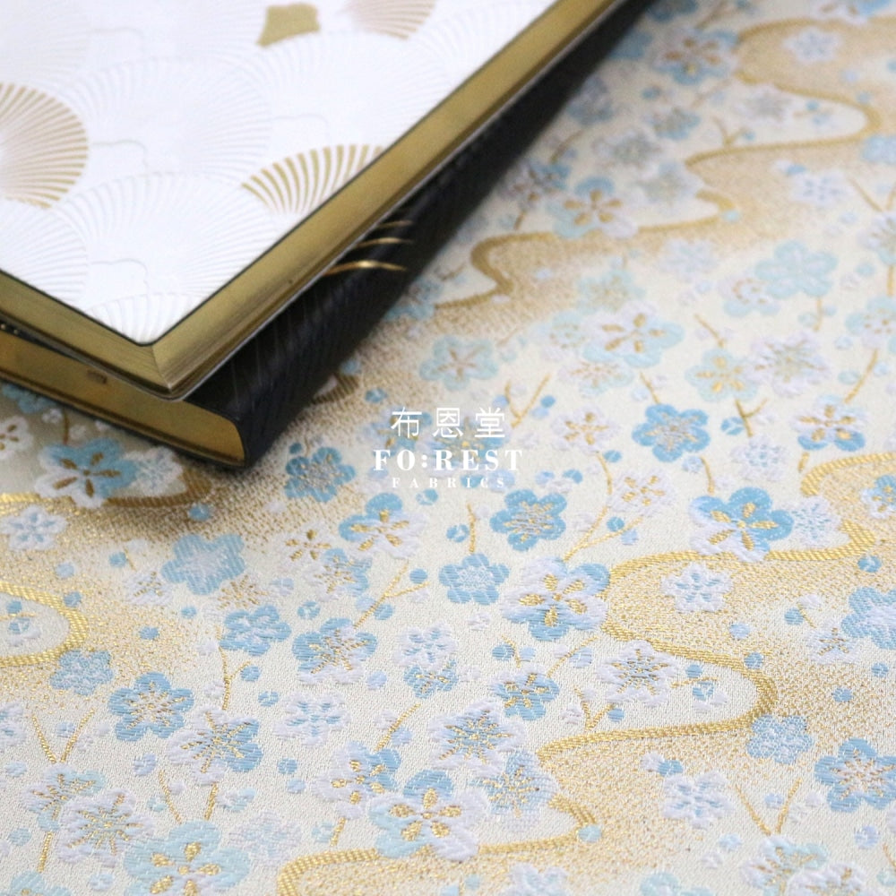 Gold Brocade - Sakura River Fabric Light Blue Polyester