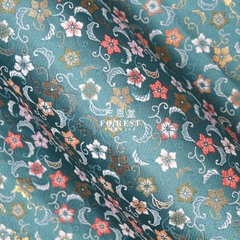 Gold Brocade - Sakura Star Fabric Bluegreen Polyester