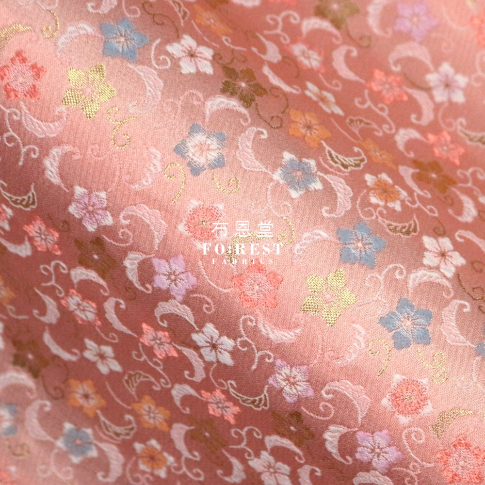 Gold Brocade - Sakura Star Fabric Pink Polyester