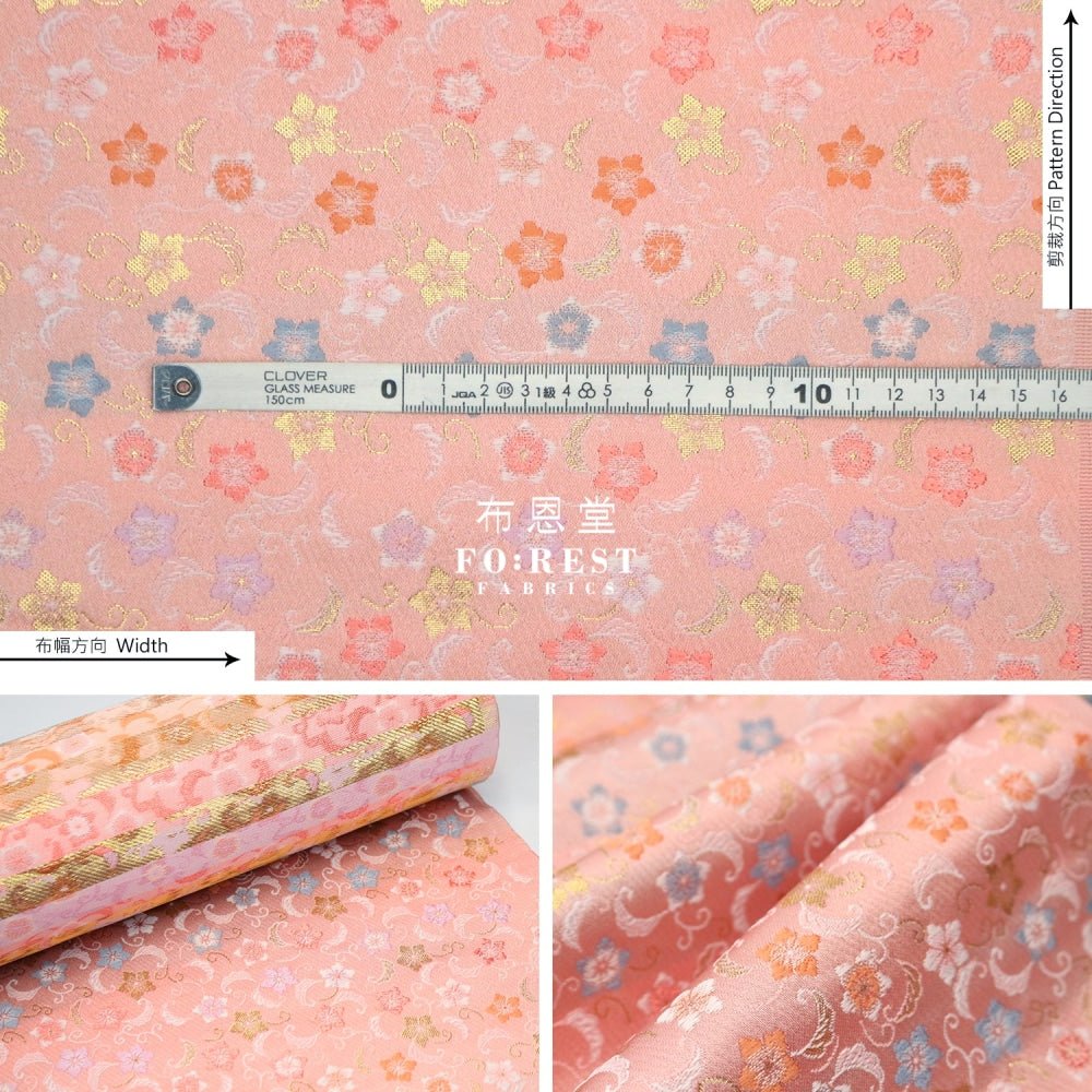 Gold Brocade - Sakura star fabric Pink - FO:REST Fabric 布恩堂Liberty fabrictana lawnjapanese fabricykk zipper