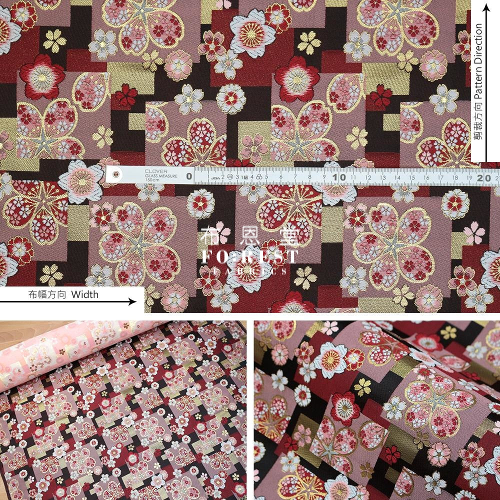 Gold Brocade - Sakura Fabric Black Polyester