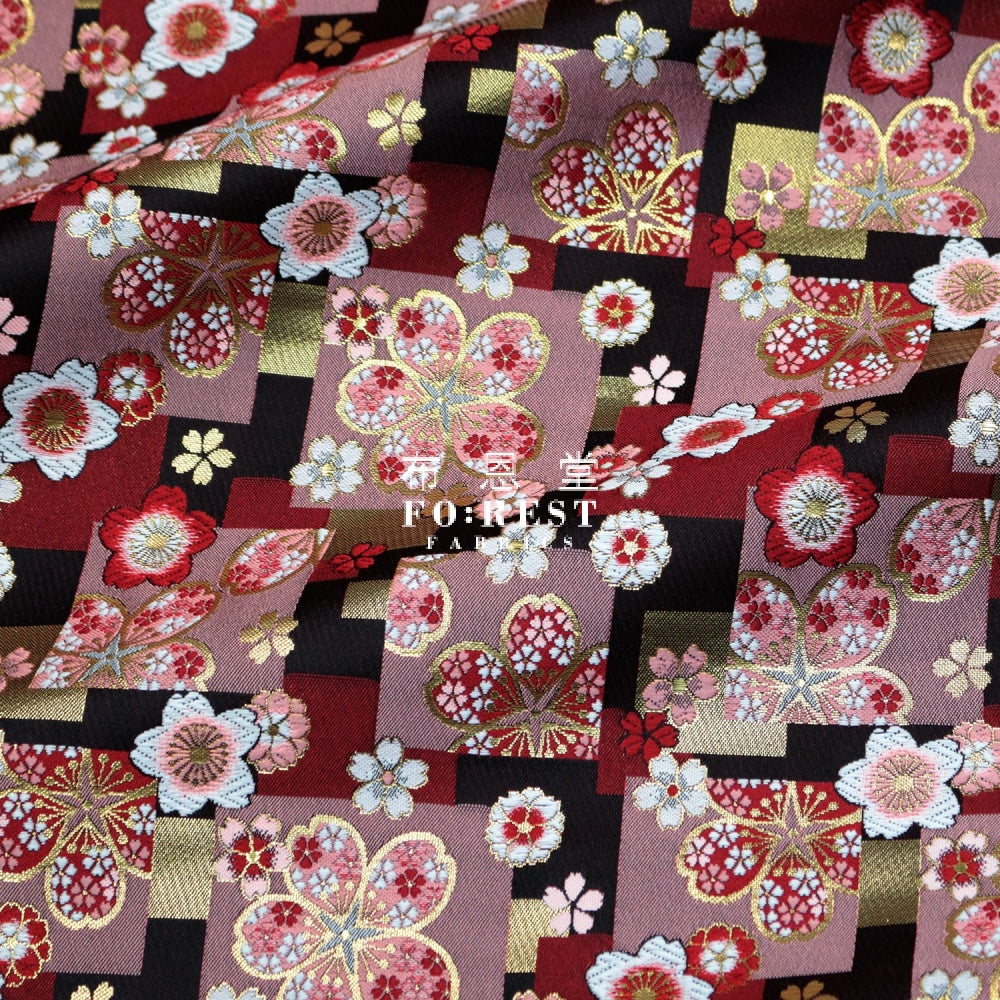 Gold Brocade - Sakura Fabric Black Polyester