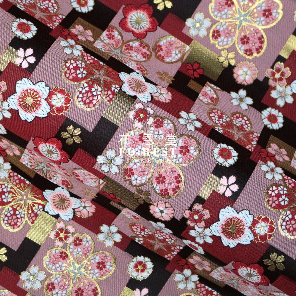 Gold Brocade - Sakura Fabric Black Polyester