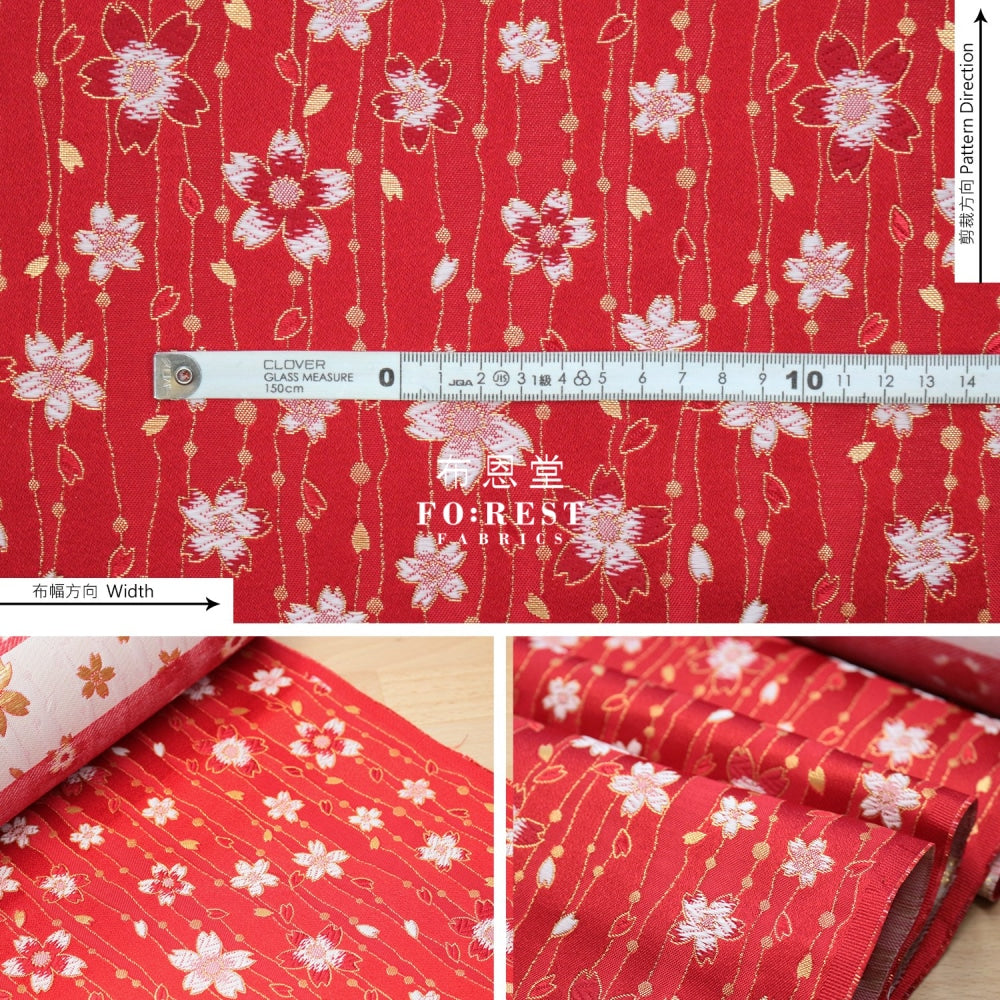 Gold Brocade - Sakura Fabric Red Polyester