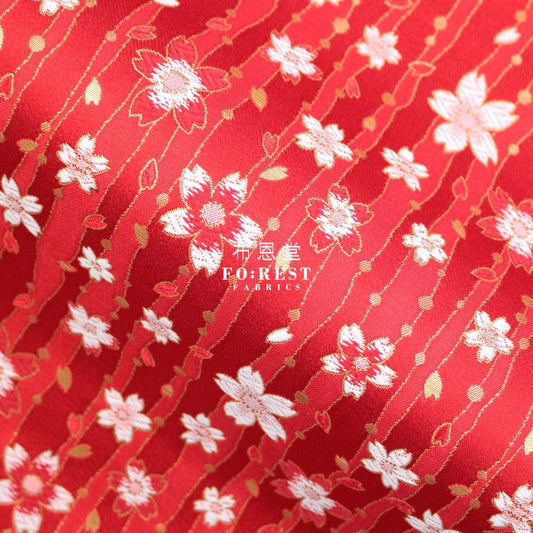 Gold Brocade - Sakura Fabric Red Polyester