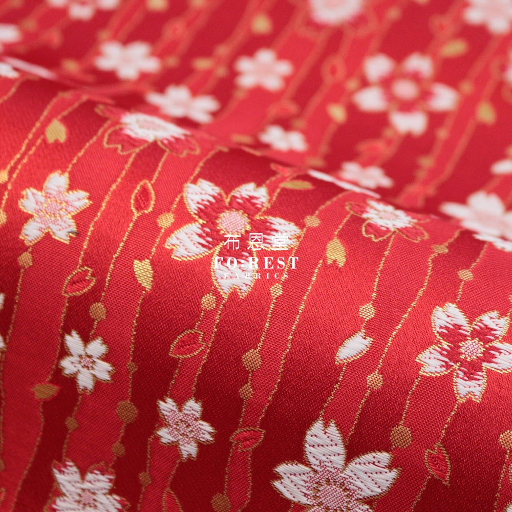 Gold Brocade - Sakura Fabric Red Polyester