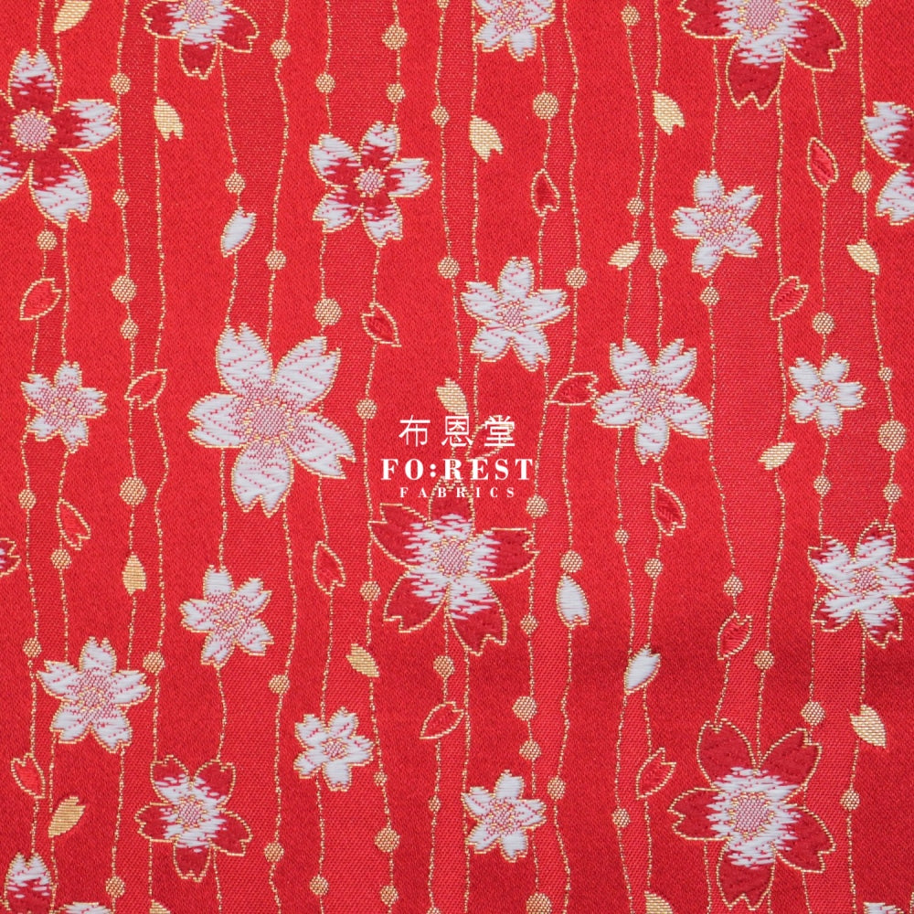 Gold Brocade - Sakura Fabric Red Polyester