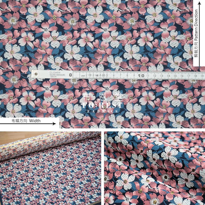 Gold Brocade - Sakura Fabric Navy Polyester