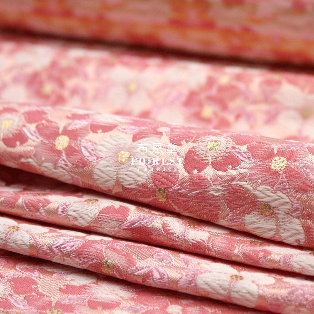 Gold Brocade - Sakura Fabric Pink Polyester
