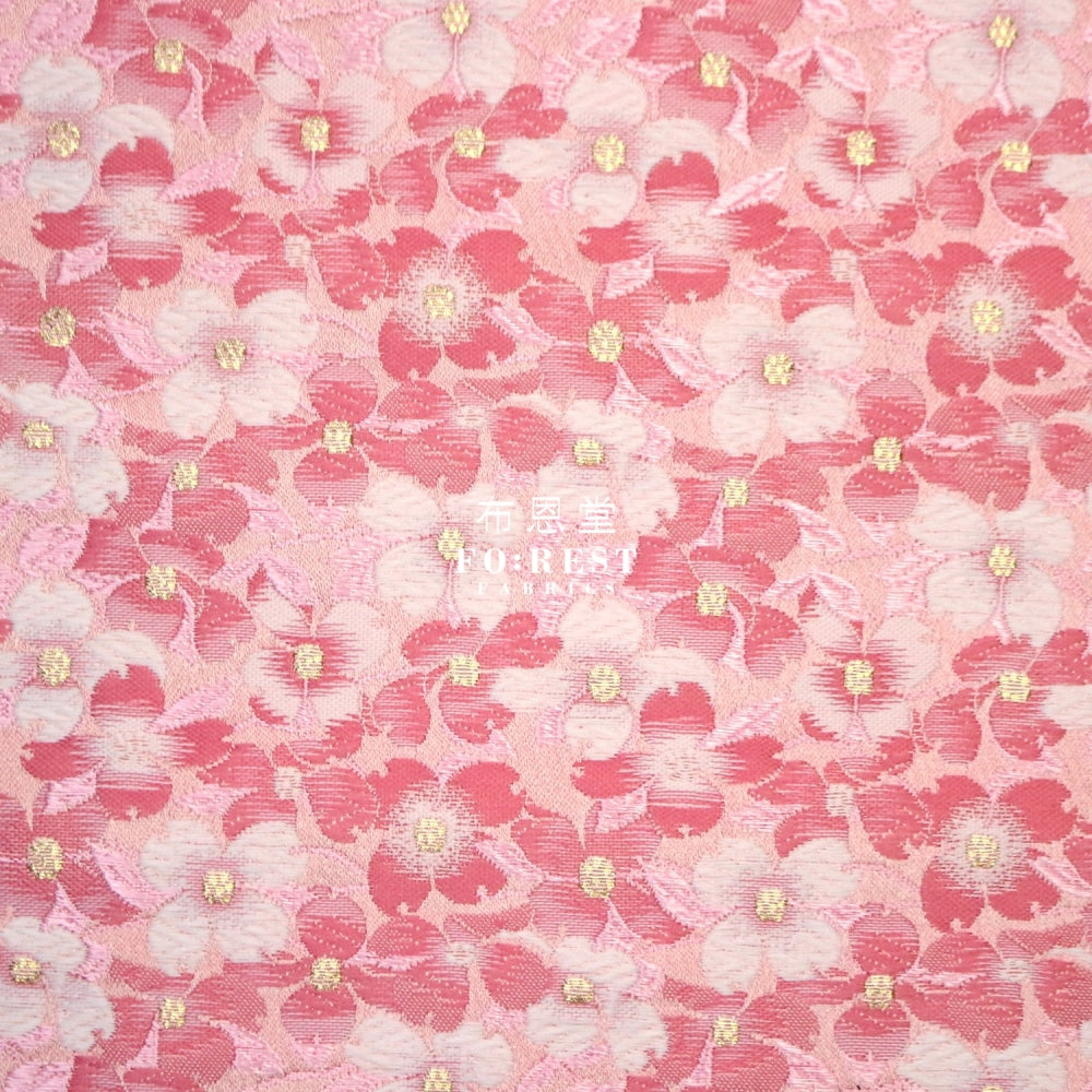 Gold Brocade - Sakura Fabric Pink Polyester