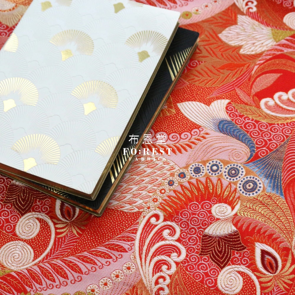 Gold Brocade - Sea Fabric Red Polyester