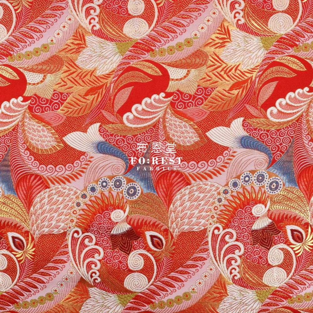 Gold Brocade - Sea Fabric Red Polyester