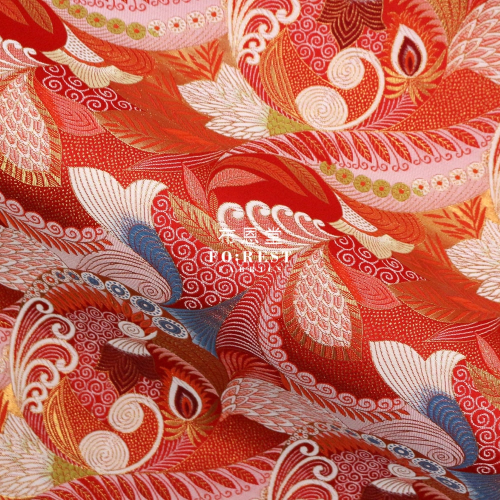 Gold Brocade - Sea Fabric Red Polyester