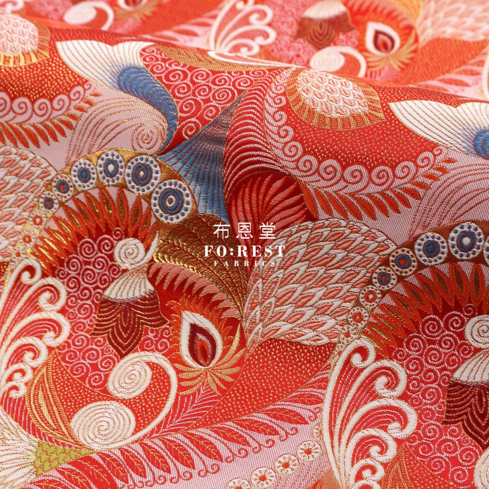 Gold Brocade - Sea Fabric Red Polyester