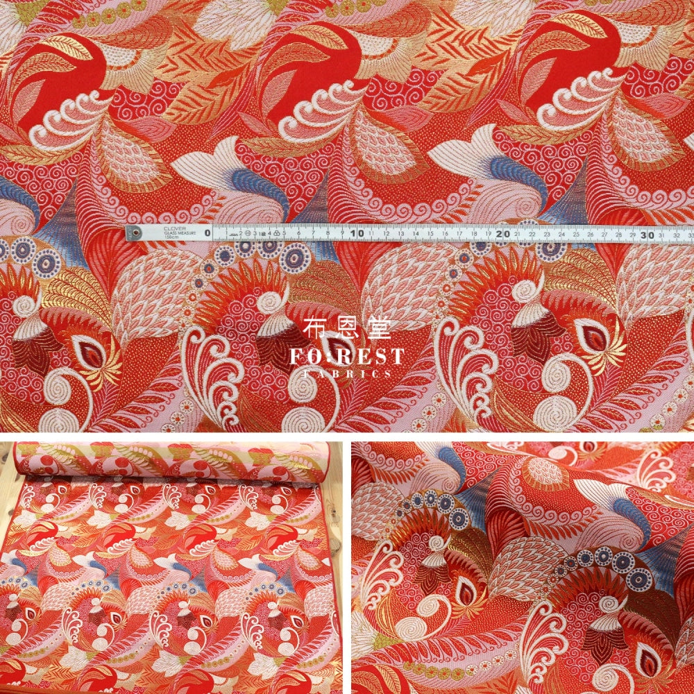 Gold Brocade - Sea Fabric Red Polyester
