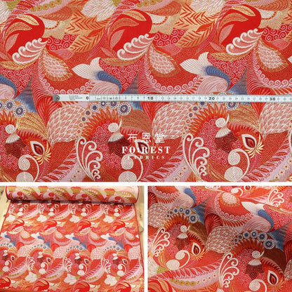 Gold Brocade - Sea Fabric Red Polyester