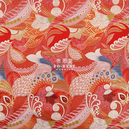 Gold Brocade - Sea fabric RED - FO:REST Fabric 布恩堂Liberty fabrictana lawnjapanese fabricykk zipper