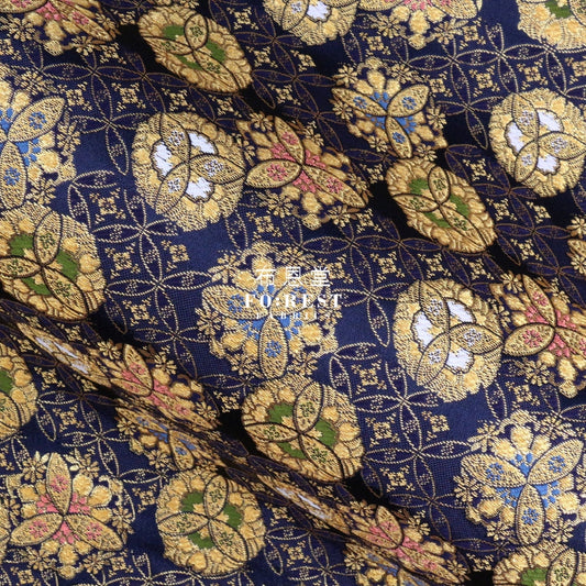 Gold Brocade - Shippo Flower Kinran Fabric Black Polyester