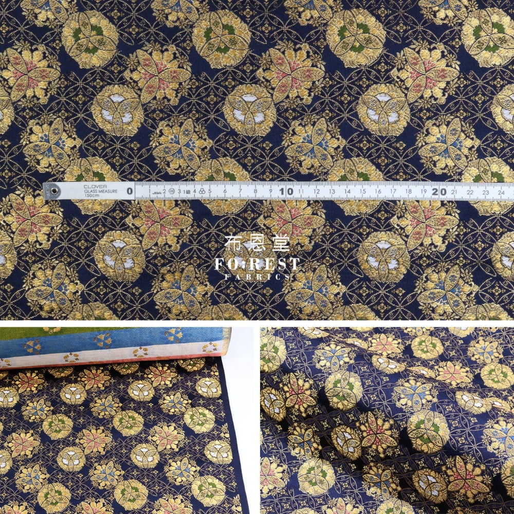 Gold Brocade - Shippo Flower Kinran Fabric Black Polyester