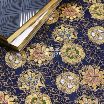 Gold Brocade - Shippo Flower Kinran Fabric Black Polyester