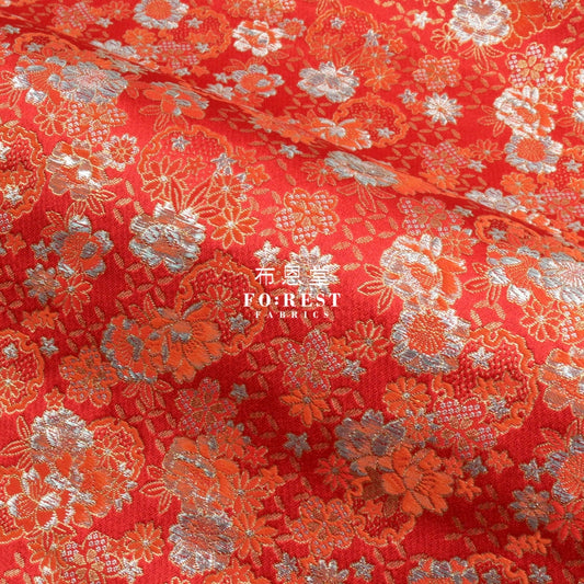 Gold Brocade - Shippo Flower Kinran Fabric Red Polyester