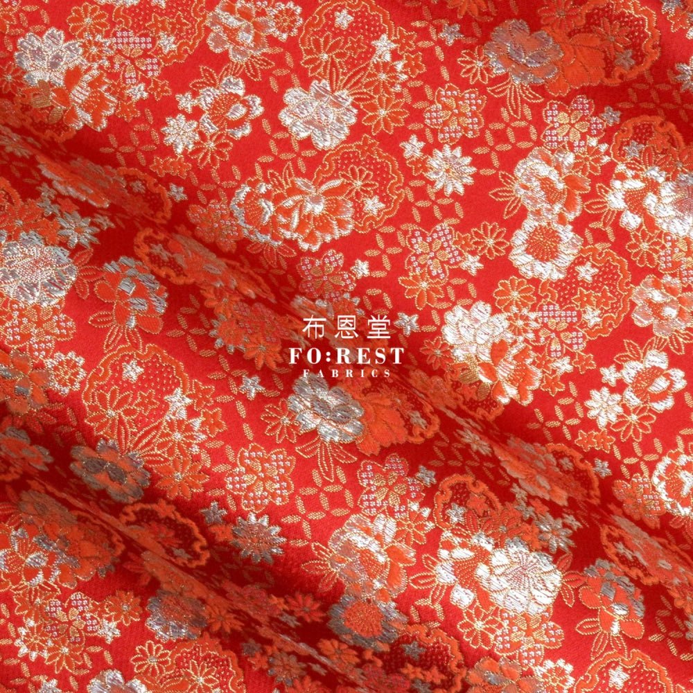 Gold Brocade - SHIPPO Flower KINRAN fabric Red - FO:REST Fabric 布恩堂Liberty fabrictana lawnjapanese fabricykk zipper