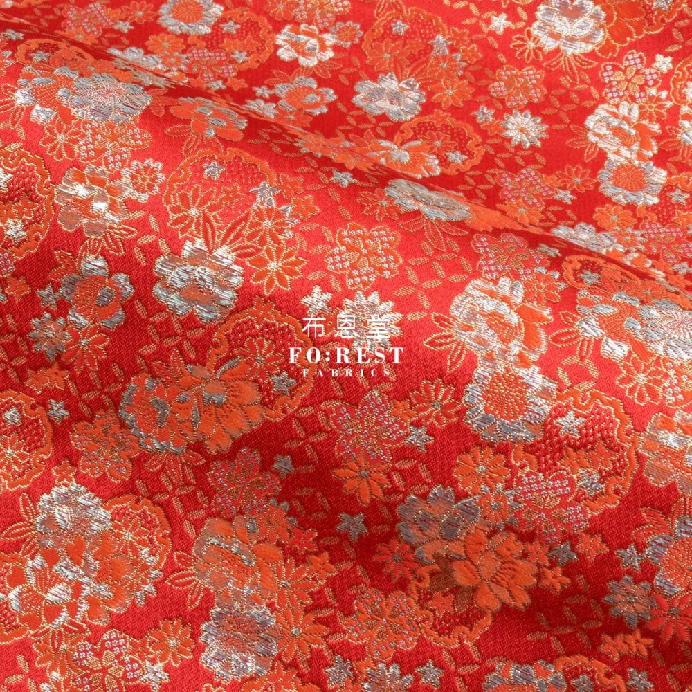 Gold Brocade - SHIPPO Flower KINRAN fabric Red - FO:REST Fabric 布恩堂Liberty fabrictana lawnjapanese fabricykk zipper