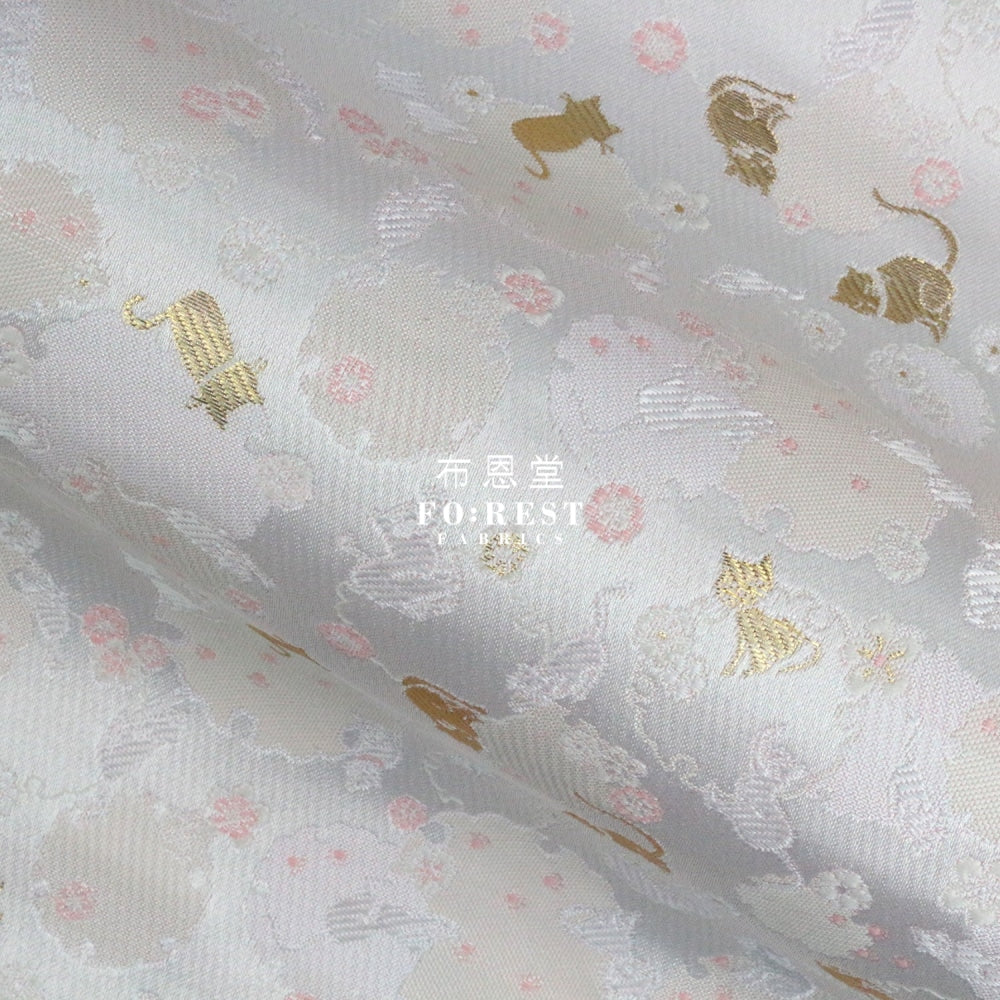Gold Brocade - Snow Cats Fabric Pearl Polyester