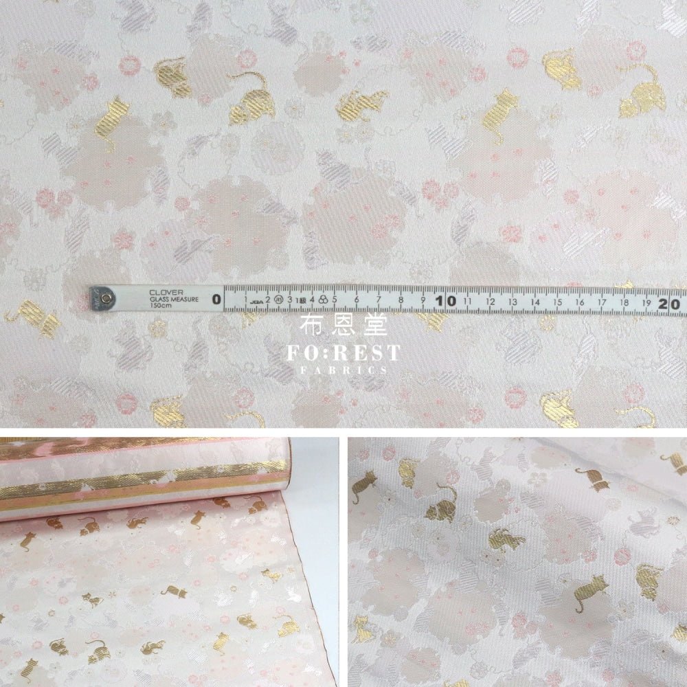 Gold Brocade - Snow Cats fabric Pearl - FO:REST Fabric 布恩堂Liberty fabrictana lawnjapanese fabricykk zipper