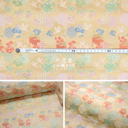Gold Brocade - Snow Crane Fabric Lt.gold Polyester