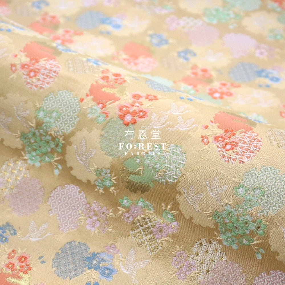 Gold Brocade - Snow Crane Fabric Lt.gold Polyester