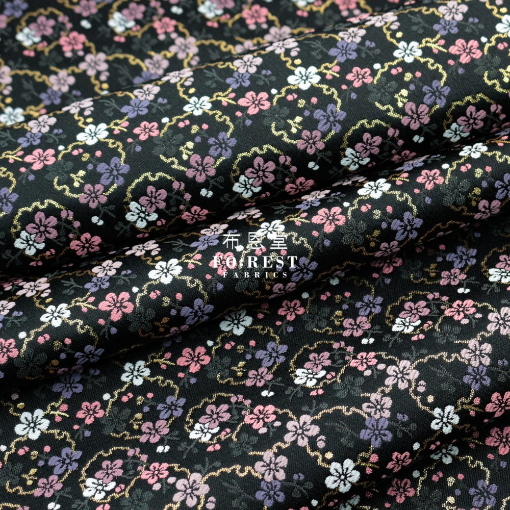 Gold Brocade - Snow Flower Fabric Black Polyester