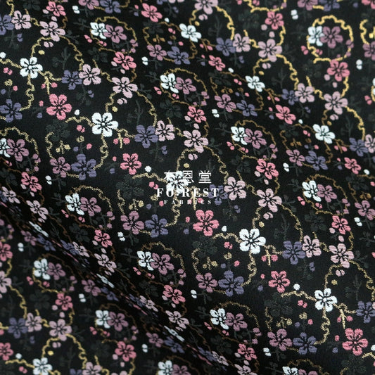 Gold Brocade - Snow Flower Fabric Black Polyester