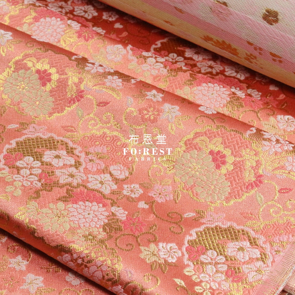 Gold Brocade - Snow Flower Fabric Pink Polyester