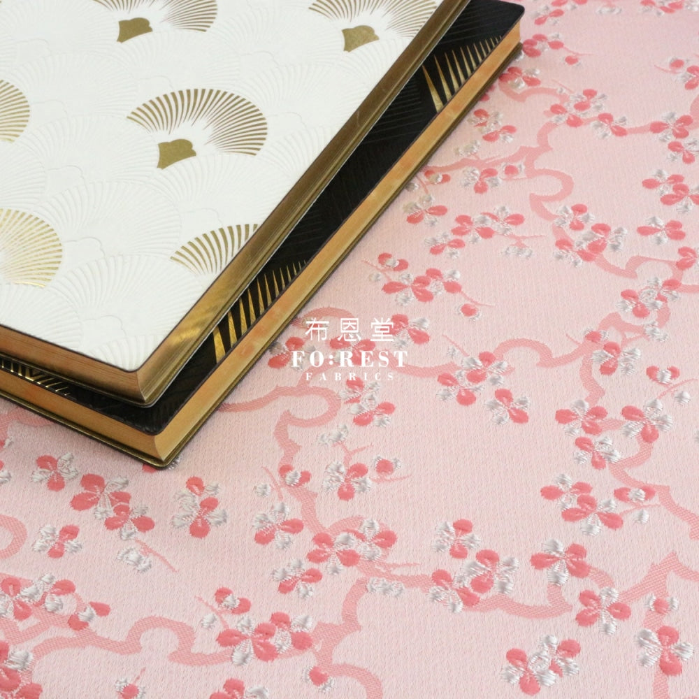 Gold Brocade - Snow Flower Fabric Pink Polyester