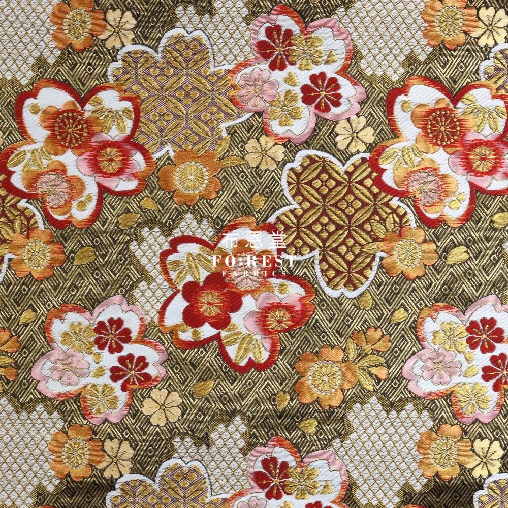 Gold Brocade - Snow sakura 雪輪櫻 fabric Black - FO:REST Fabric 布恩堂Liberty fabrictana lawnjapanese fabricykk zipper