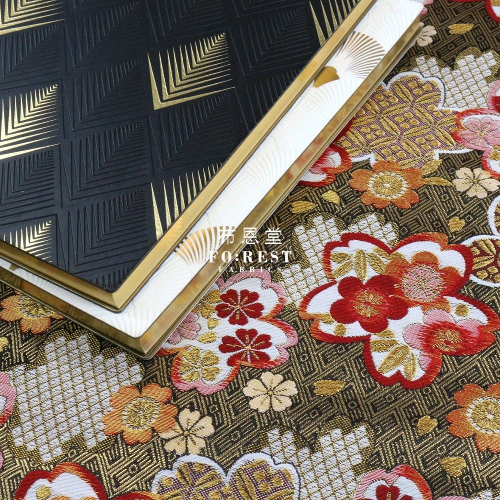 Gold Brocade - Snow sakura 雪輪櫻 fabric Black - FO:REST Fabric 布恩堂Liberty fabrictana lawnjapanese fabricykk zipper