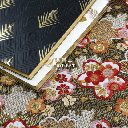 Gold Brocade - Snow sakura 雪輪櫻 fabric Black - FO:REST Fabric 布恩堂Liberty fabrictana lawnjapanese fabricykk zipper