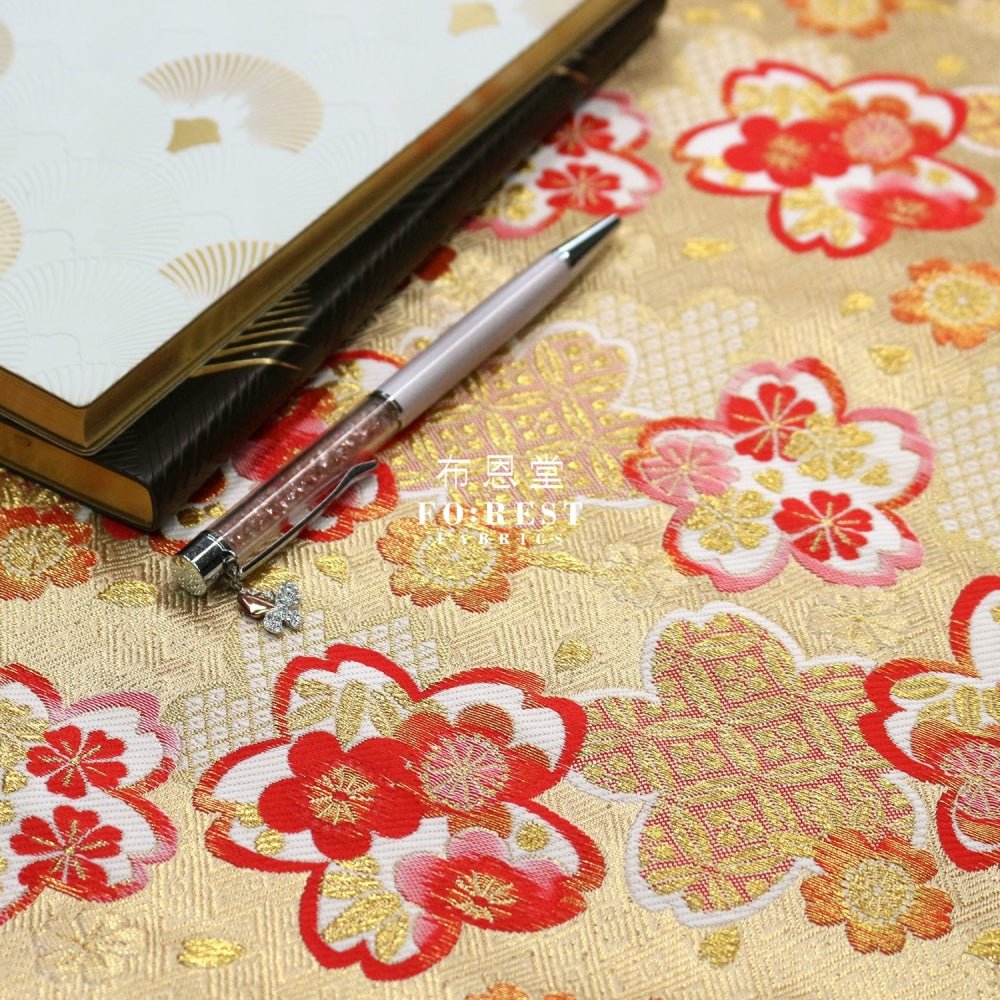 Gold Brocade - Snow sakura fabric Gold - FO:REST Fabric 布恩堂Liberty fabrictana lawnjapanese fabricykk zipper