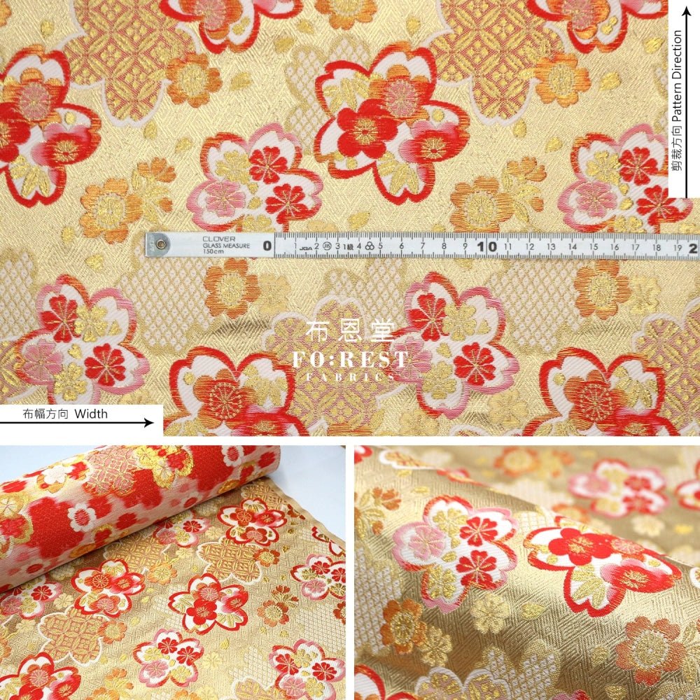 Gold Brocade - Snow sakura 雪輪櫻 fabric Gold - FO:REST Fabric 布恩堂Liberty fabrictana lawnjapanese fabricykk zipper