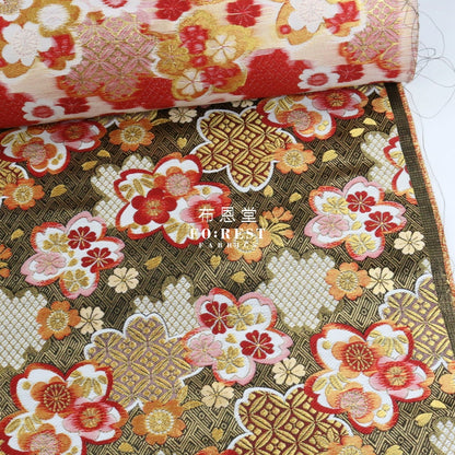 Gold Brocade - Snow Sakura Fabric Black Polyester